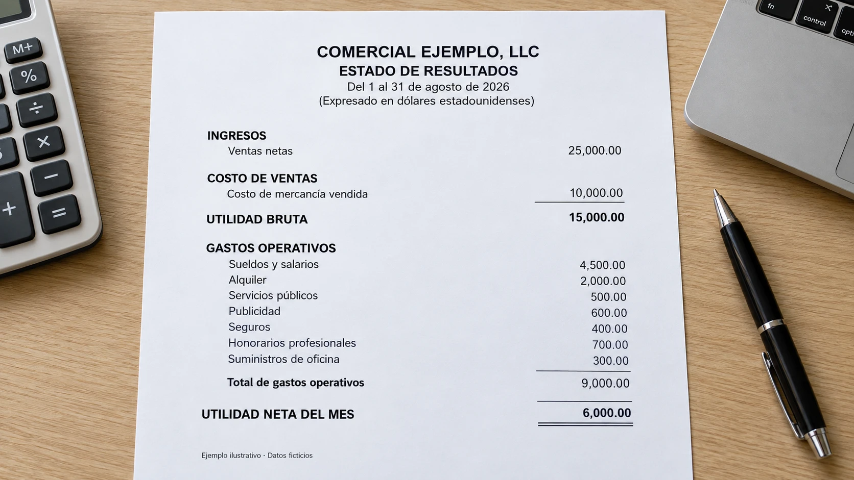Estado de resultados mensual de un pequeño negocio